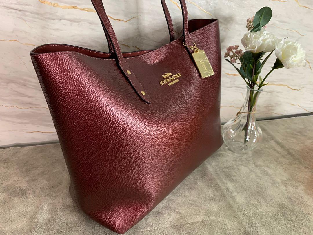 Coach Womens Leather Town Tote Bag, Style F72673, Wine 