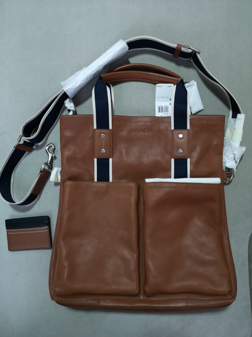 Coach men leather foldover tote bag and card holder set Men s Fashion Bags Sling Bags on Carousell