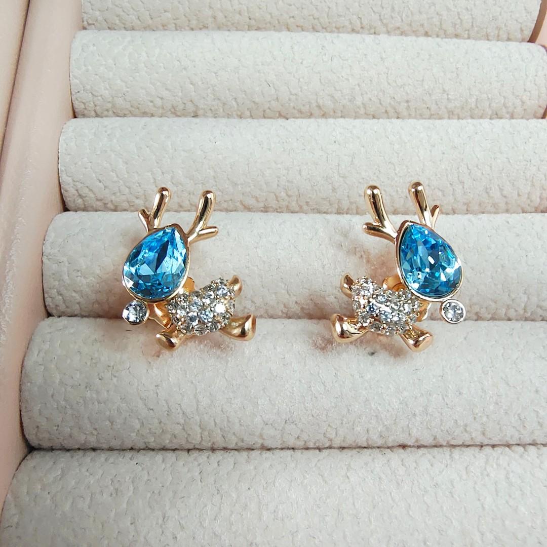 pendant earring set Deer blue quartz sapphire elemental crystal