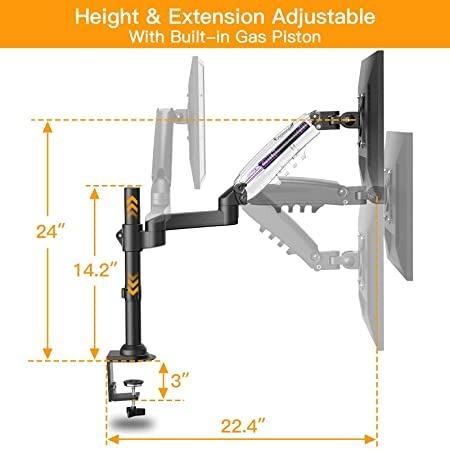 Grommet Mounting for Flat Curved Monitors up to 19.8lbs ErGear Dual Monitor Mount for Most 17-34 Inch Screens VESA Mount 75/100mm with C Clamp Adjustable Gas Spring Arm Monitor Desk Mount Stand 