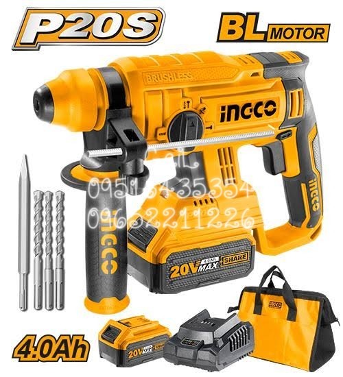 INGCO 20V Brushless Cordless Rotary Hammer (CRHLI22012), Commercial