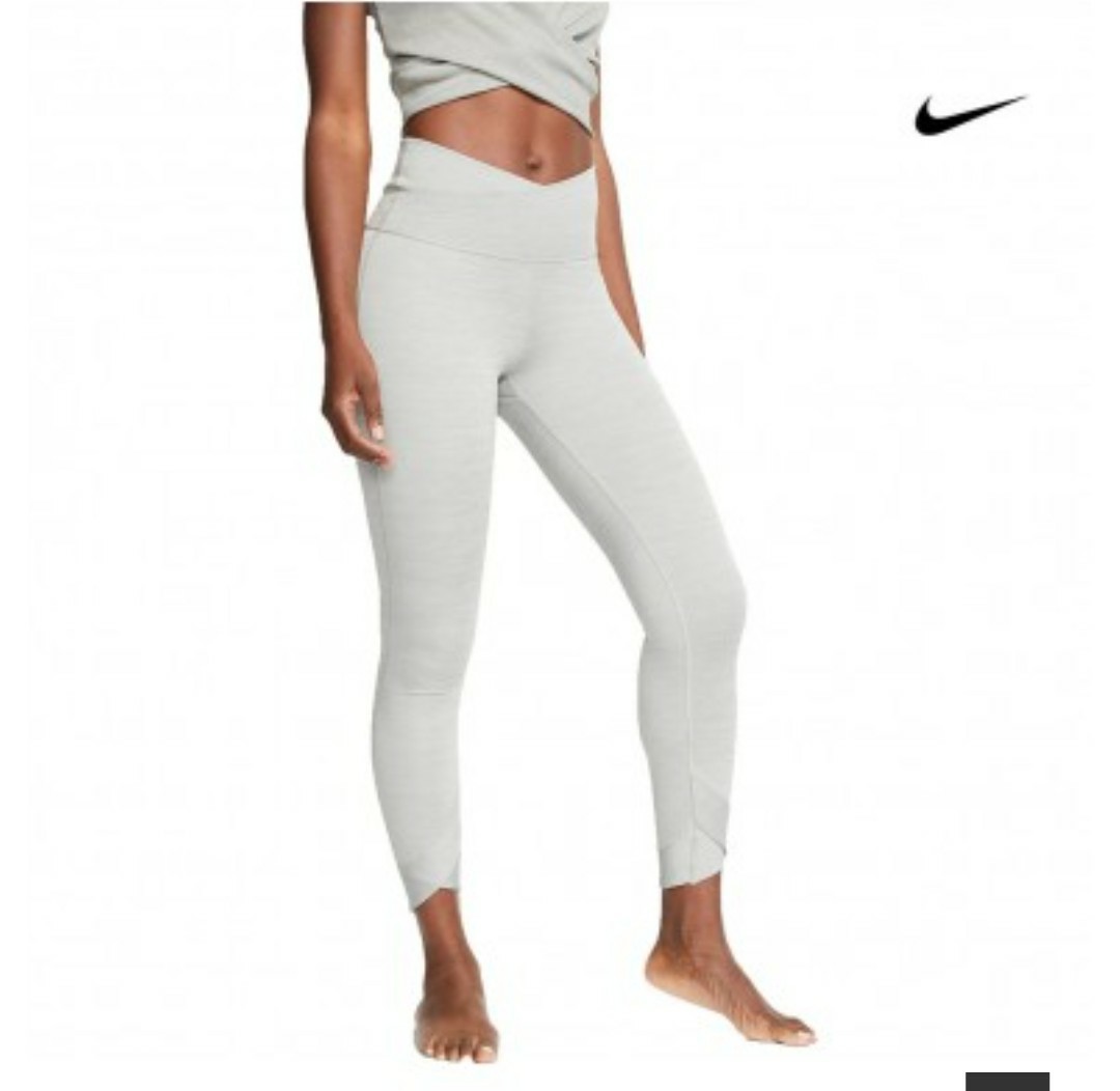 Nike Yoga Women's Ruched High Rise Dri Fit 7/8 Leggings Particle Grey