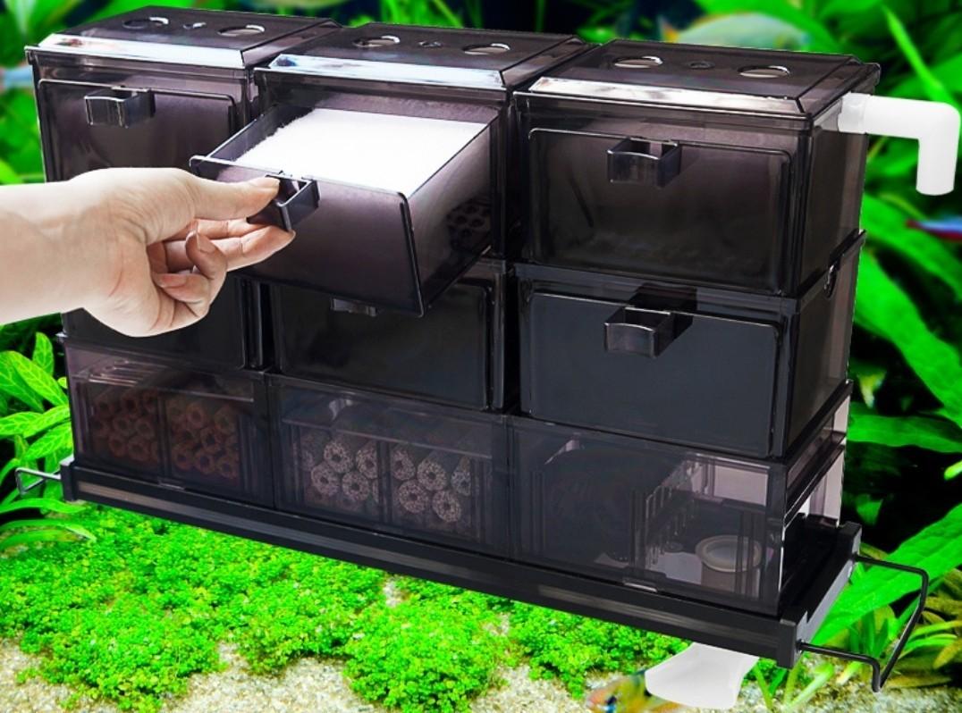Overhead filter with bottom tray sump system for Fish Aquarium Tank