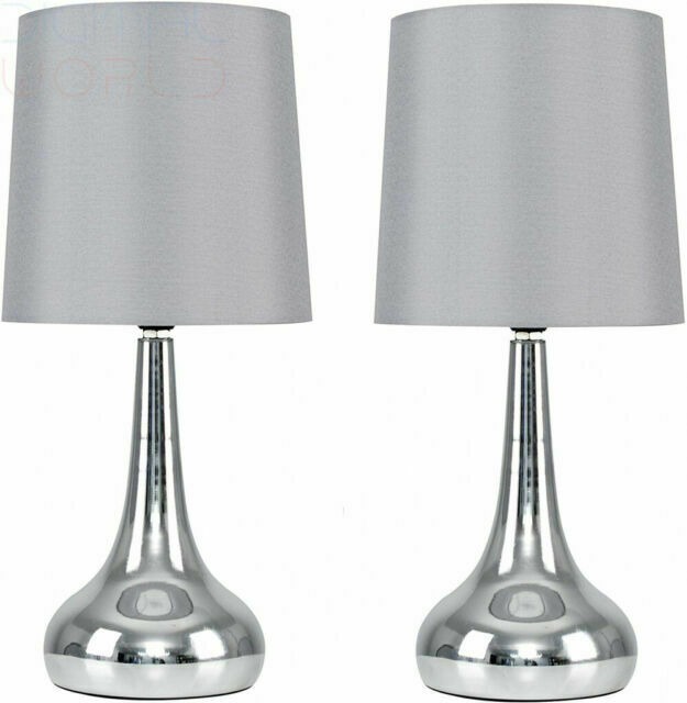 F2239 Pair Of Modern Chrome Teardrop, Modern Black And Silver Table Lamps