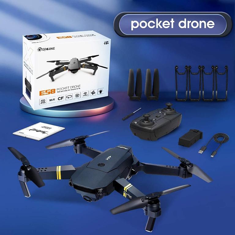 Quadcopter Drone With Camera Live Video EACHINE E58 WiFi FPV Quadcopter nwith 120 FOV 720P HD Camera Foldable Drone RTF 25 mins flight time nAltitude Hold One Key Take Off Landing 3Pcs Batteries Phot...