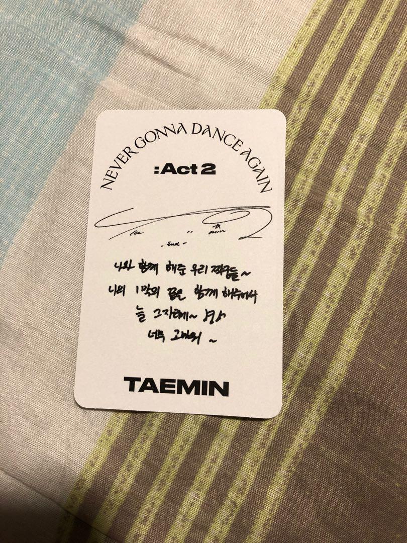 Taemin Never Gonna Dance Again photocard (Category: K-Wave Merchandise) located in Quezon City. Submitted by jackmasmom (Listing ID 1107186103, Image 2). Description: From Act 2.