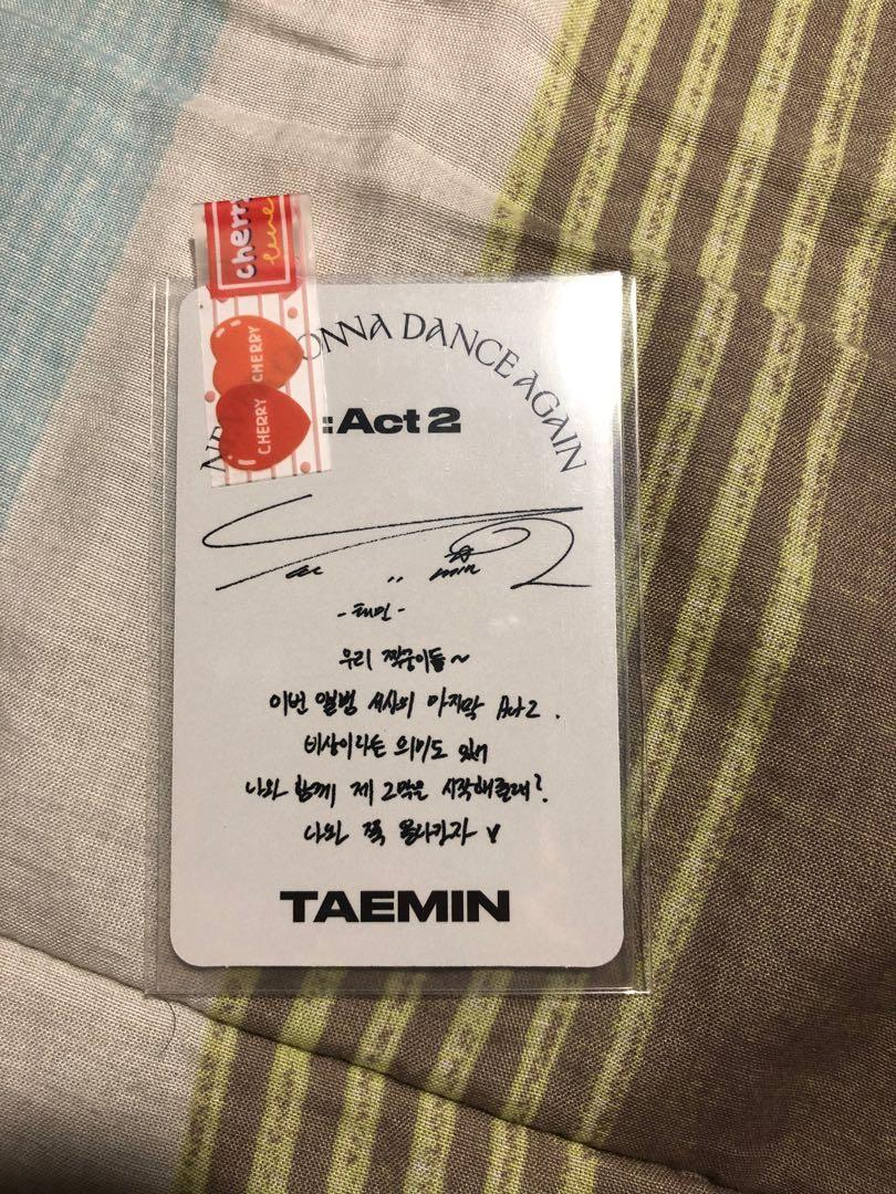Taemin Never Gonna Dance Again photocard (Category: K-Wave Merchandise) located in Quezon City. Submitted by jackmasmom (Listing ID 1107187723, Image 2). Description: From Act 2.