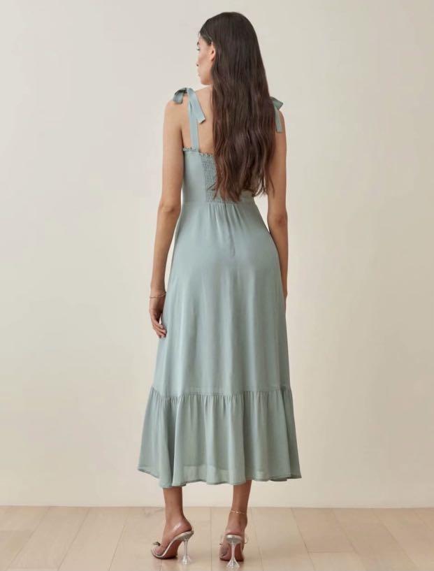 Tie shoulder midi flowy dress in Bluish Grey, Women's Fashion, Dresses u0026  Sets, Dresses on Carousell