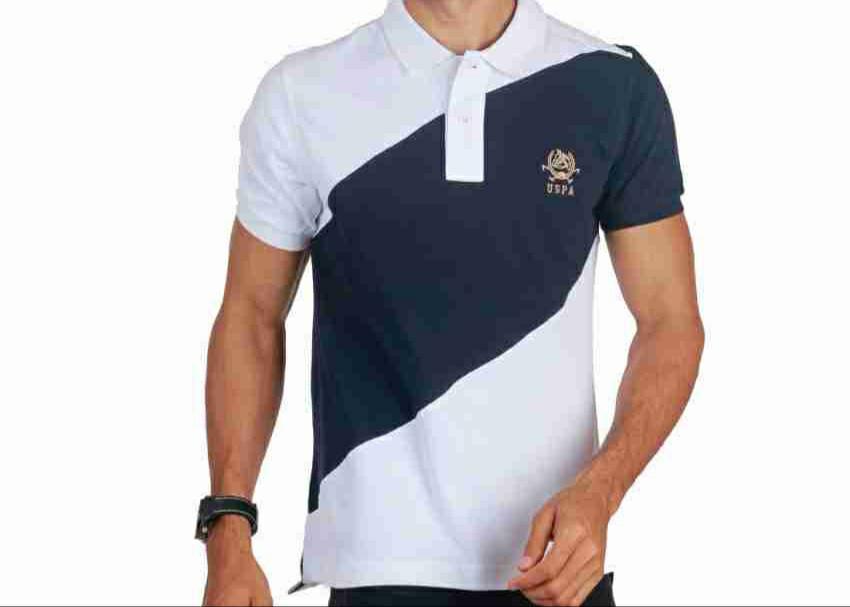 U.S. Polo Assn. Color Block Men Polo Neck White, Navy Blue T-shirt