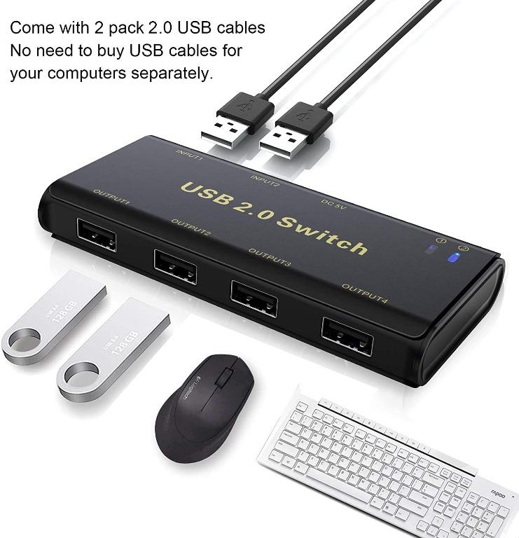 USB 3.0 Switch,ABLEWE USB Switch Selector 2 Computers Sharing 4 USB Devices  KVM Switcher Box for PC, Printer, Scanner, Mouse, Keyboard with 2 Pack USB  Cable(Compatible with Mac/Windows/Linux)