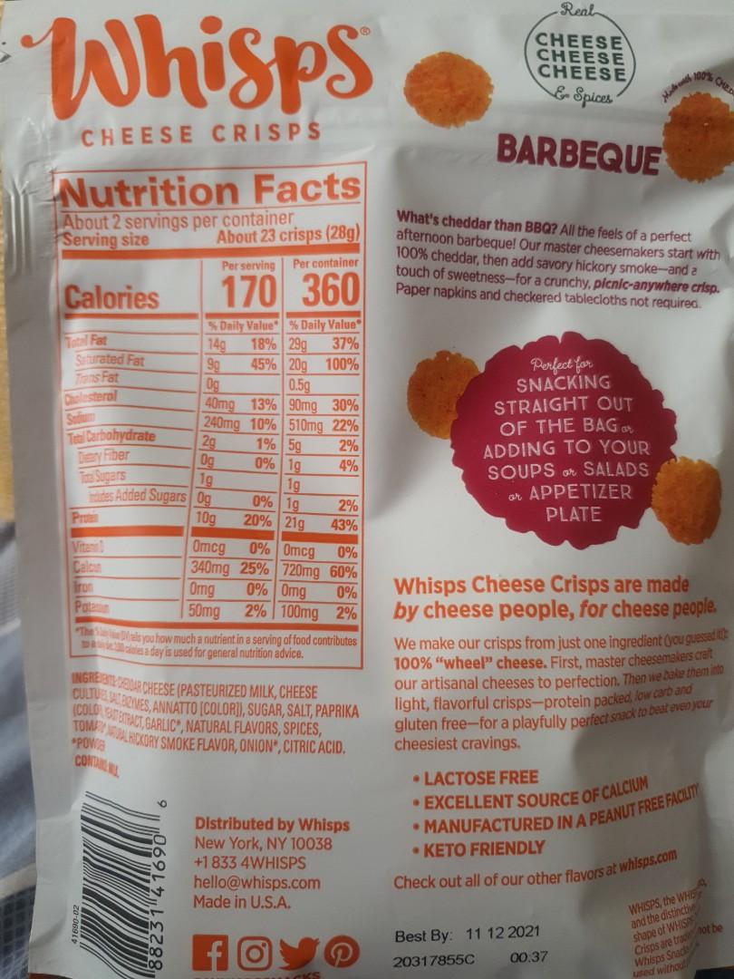Whisps cheese crisps keto snack low carb, Food & Drinks, Packaged