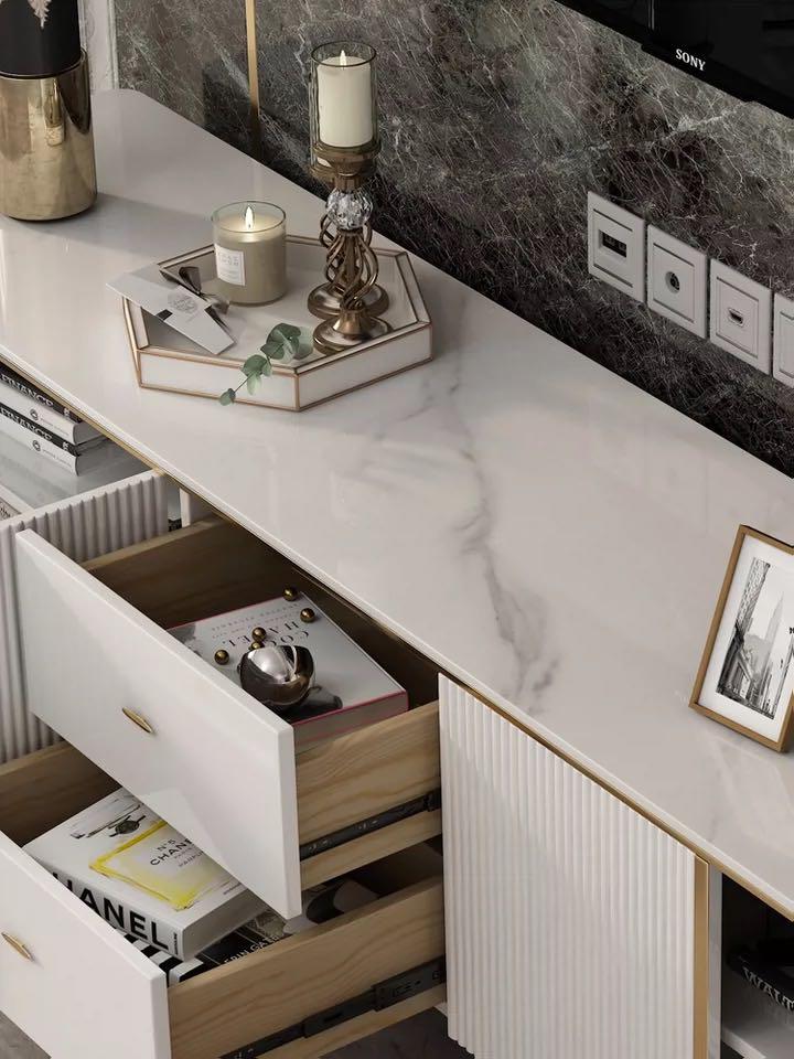 White marble TV console, Furniture & Home Living, Furniture, TV