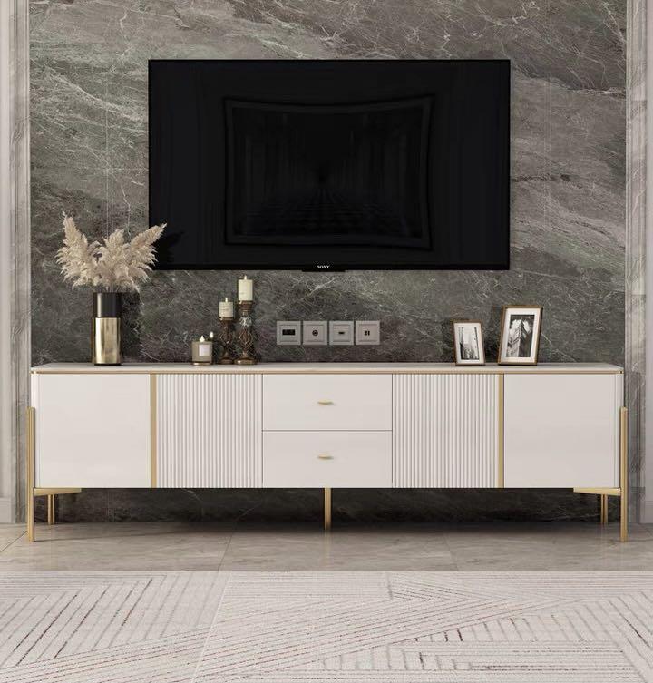White marble TV console, Furniture & Home Living, Furniture, TV
