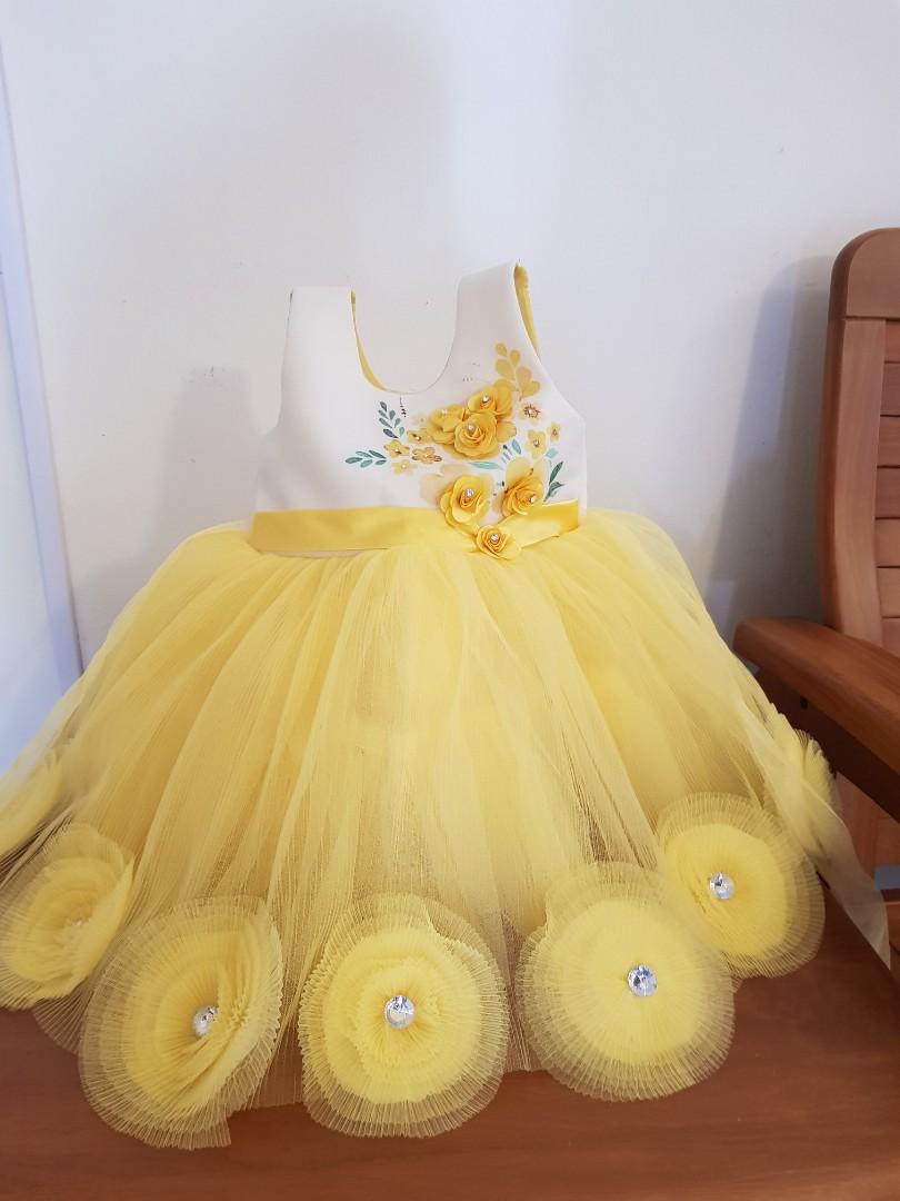 Yellow Birthday party frock dress for girl baby