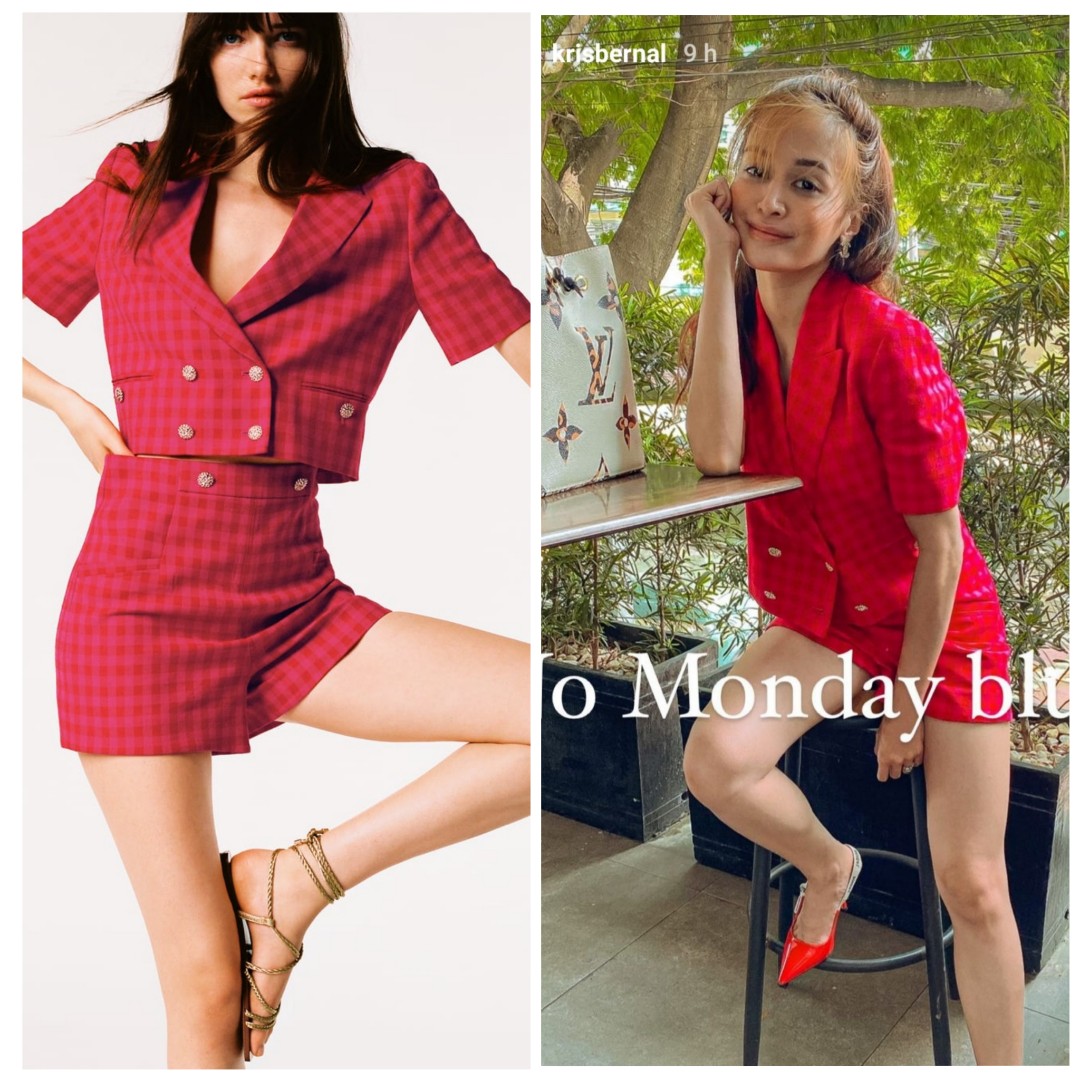 zara pink gingham blazer