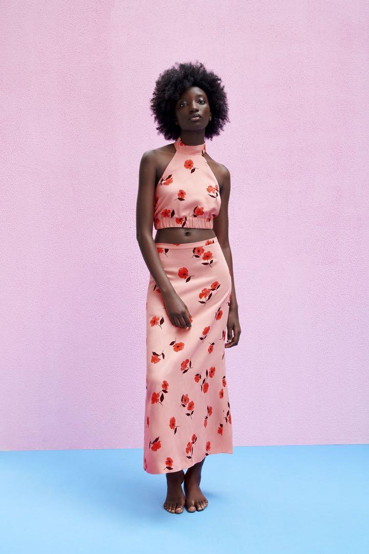 Pink linen hot sale midi skirt