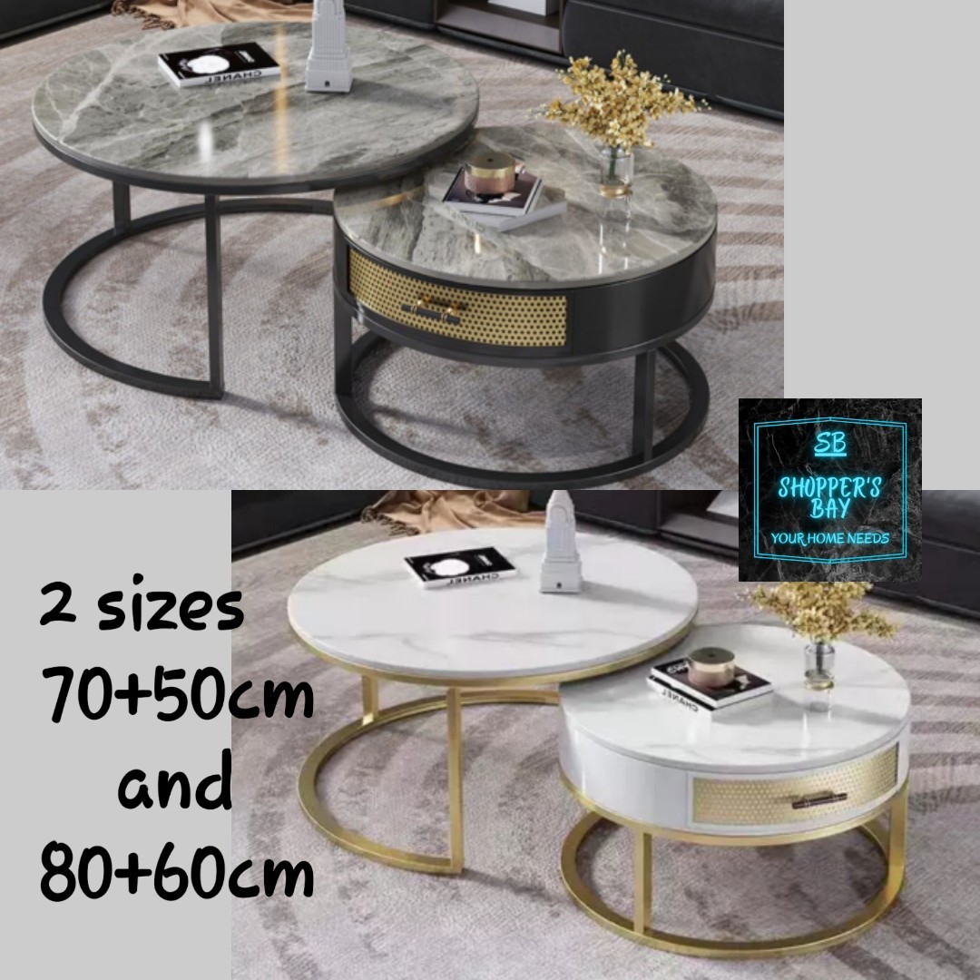 BREA marble stone coffee table drawer storage set, Furniture & Home ...