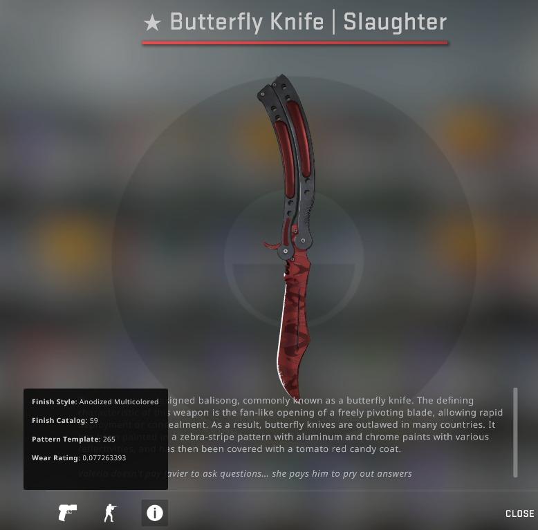 Butterfly Knife Slaughter MW SUPER LOW FLOAT (Heart Pattern) CSGO KNIFE, Video Gaming, Gaming