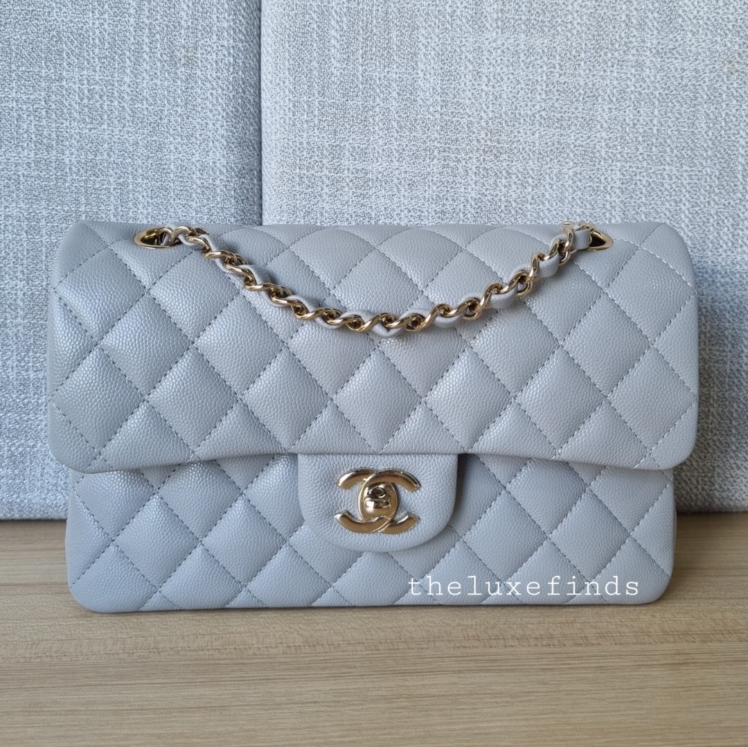 Chanel Classic Small Double Flap 21A Grey Caviar Leather, New In Box GA001