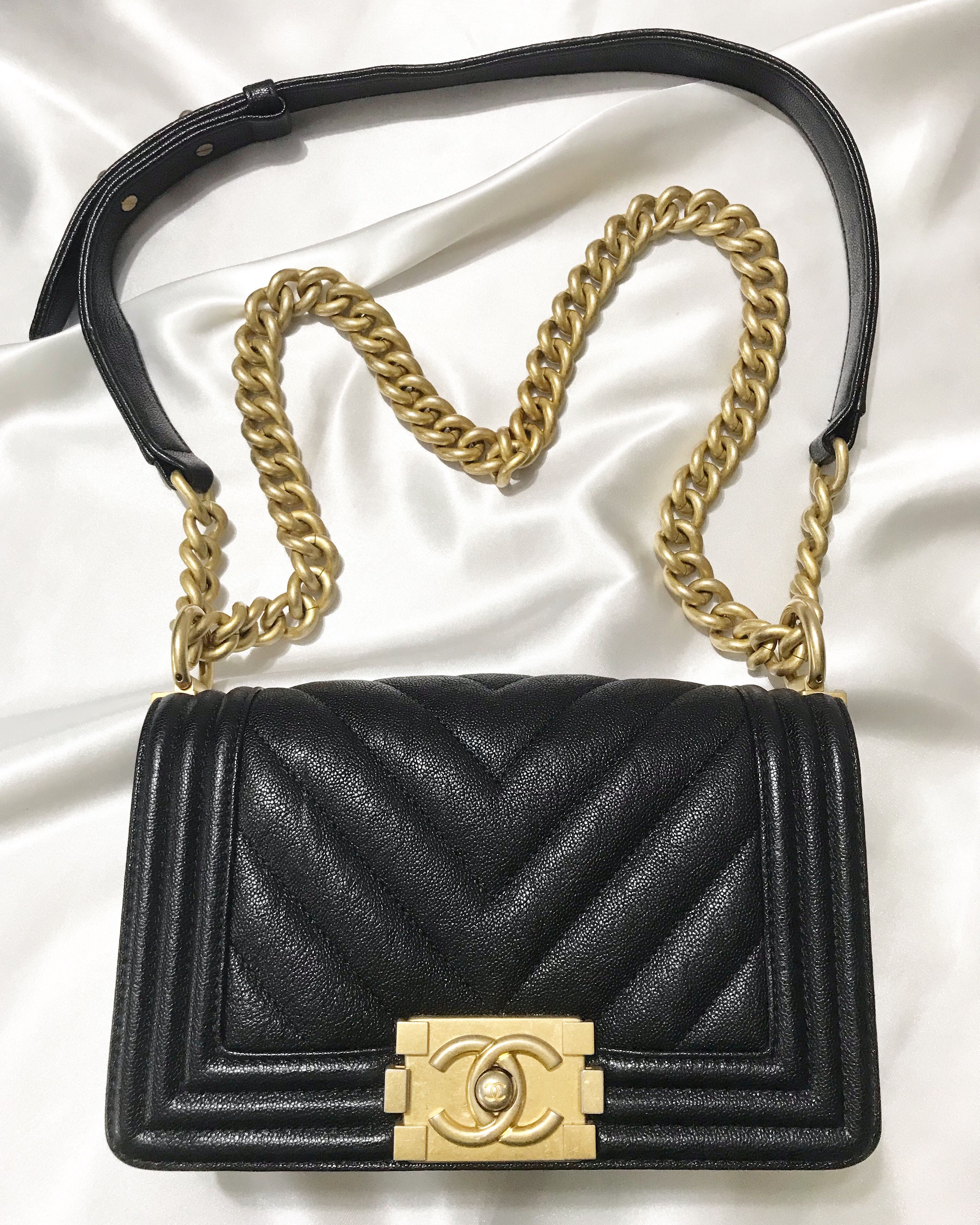 Chanel boy black caviar hot sale gold hardware