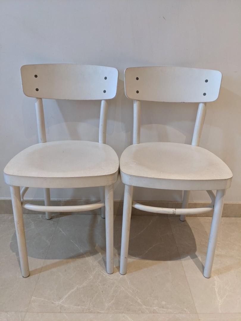 Ikea idolf white wooden dining chair stackable with backrest, Furniture ...
