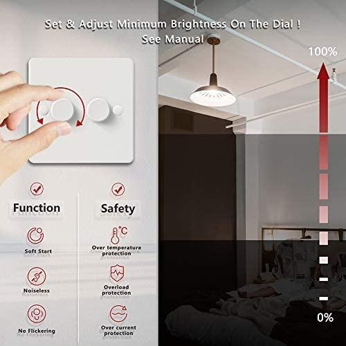 iolloi LED Dimmer Switch 2 Gang, Push On/Off Rotary TrailingEdge