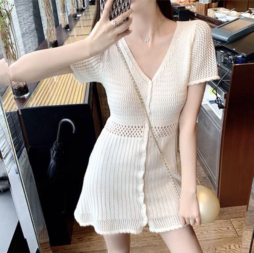 単品販売／受注生産 Double V-neck Knit Dress herlipto - 通販