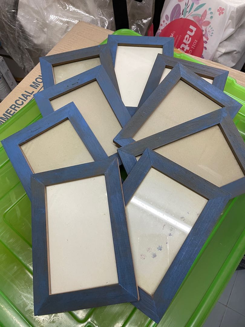 Preloved Ikea Raket Photo Frames (wood with blue stain), Furniture