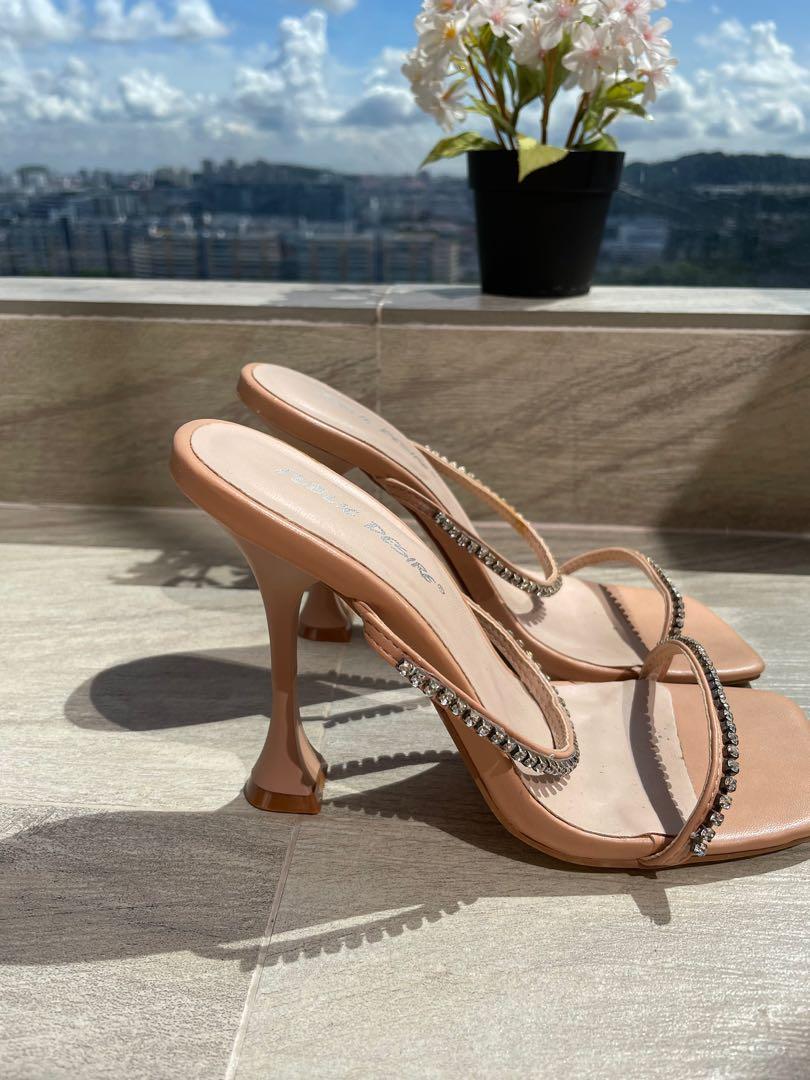 Public Desire Crystal Mules Heels Square Toe