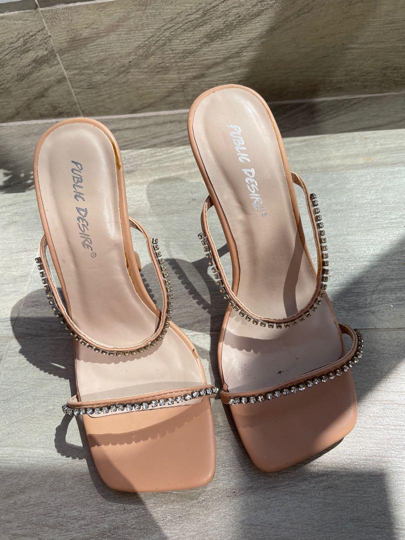 Public Desire Crystal Mules Heels Square Toe
