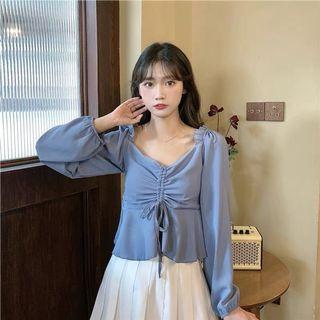 Slate Blue Long Sleeve Ruched Top