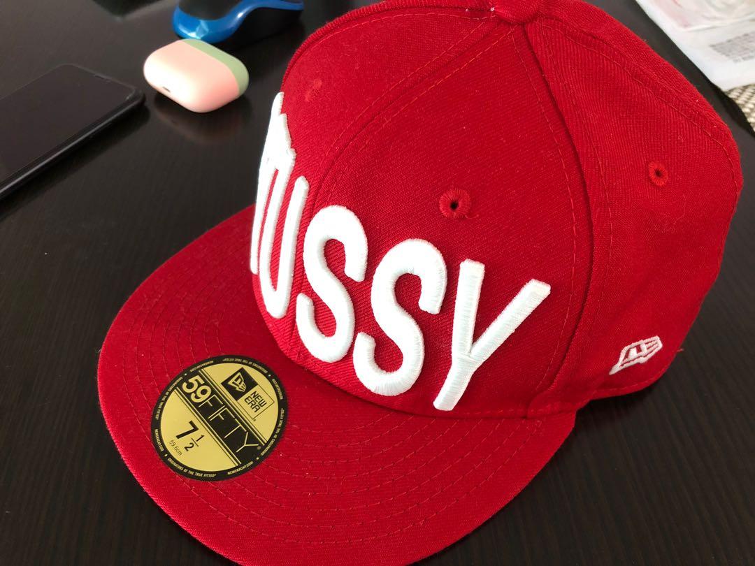 Stussy new era cap red 紅帽59FIFTY, 男裝, 手錶及配件, 棒球帽、帽