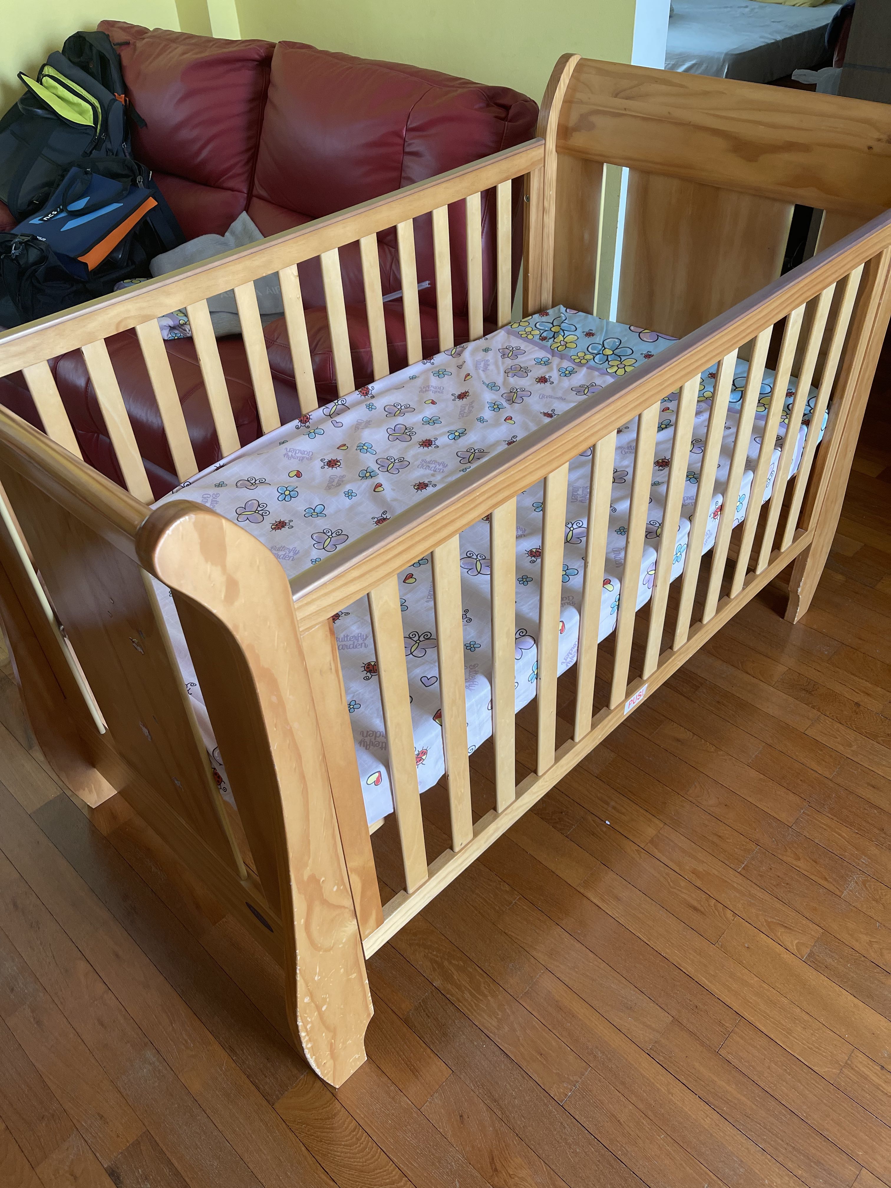 Used Malinda 4 in 1 Wooden baby cot bed Furniture Home Living