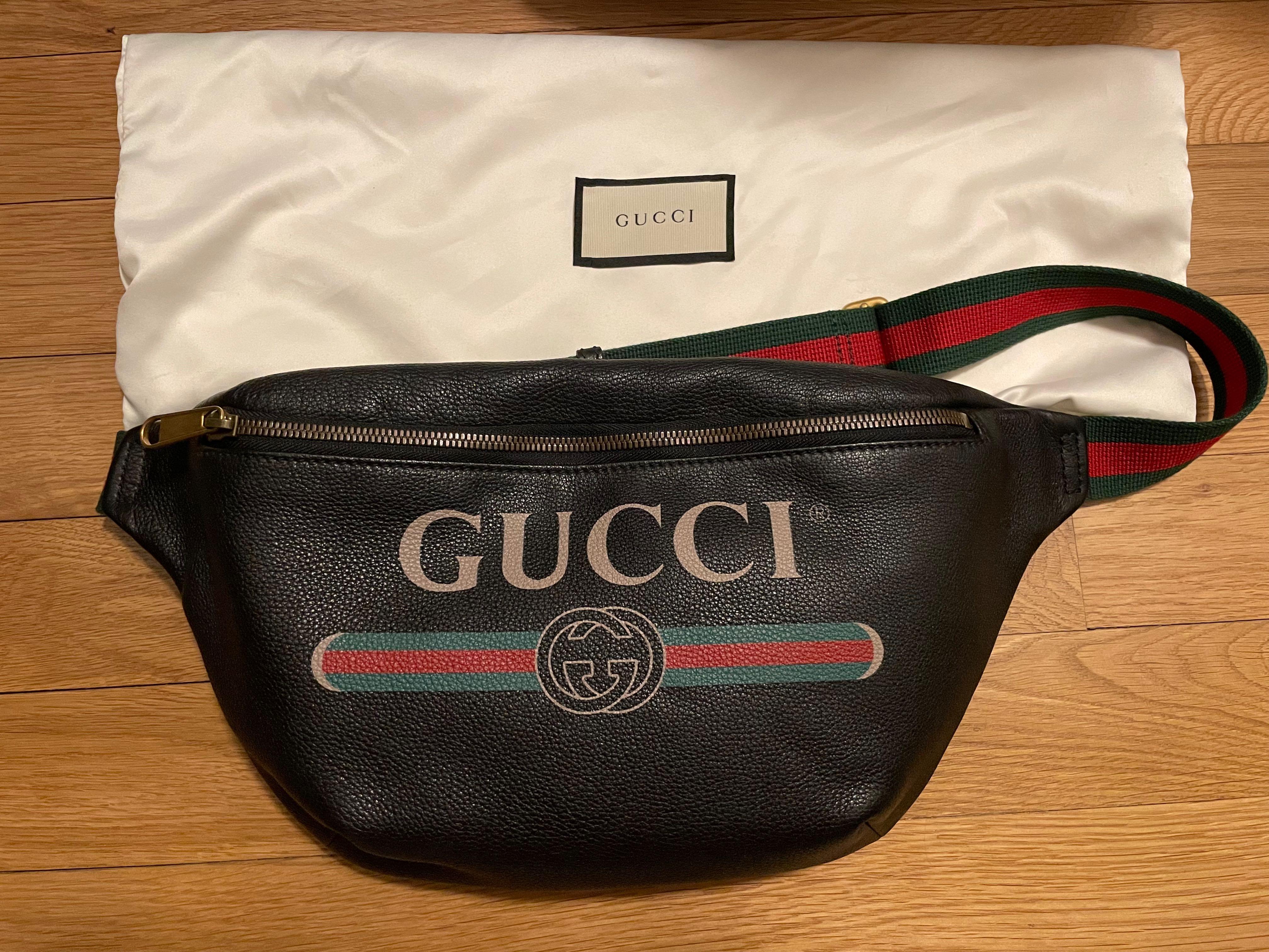 100 Authentic Gucci Black Leather Bum Fanny Waist Crossbody Bag