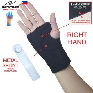 #1035R Hand and Wrist Splint Brace with Metal Support, Right Hand (Black)