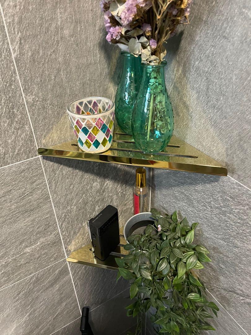 Bathroom Corner Gold Shelf, Furniture & Home Living, Bathroom & Kitchen
