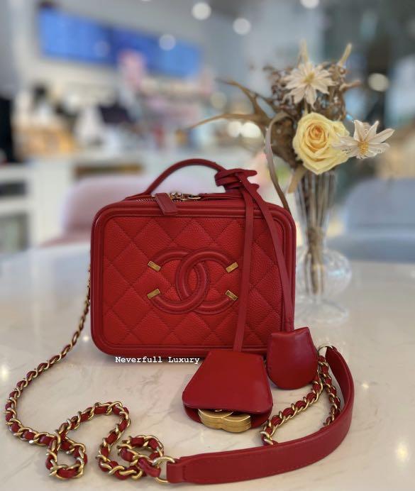 Chanel Vanity Small Filigree Case Red Caviar Ghw, Luxury, Bags