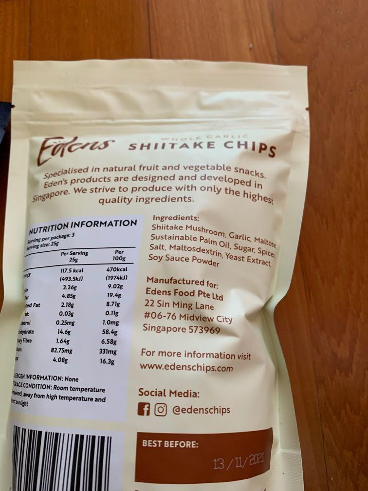 Eden’s Garlic Shitake Chips, Food & Drinks, Packaged & Instant Food on