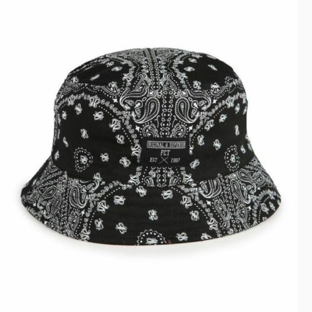FACTORIE Black Bucket Hat Unisex Printed Black Cap Bandana Bucket Hat Topi Hitam
