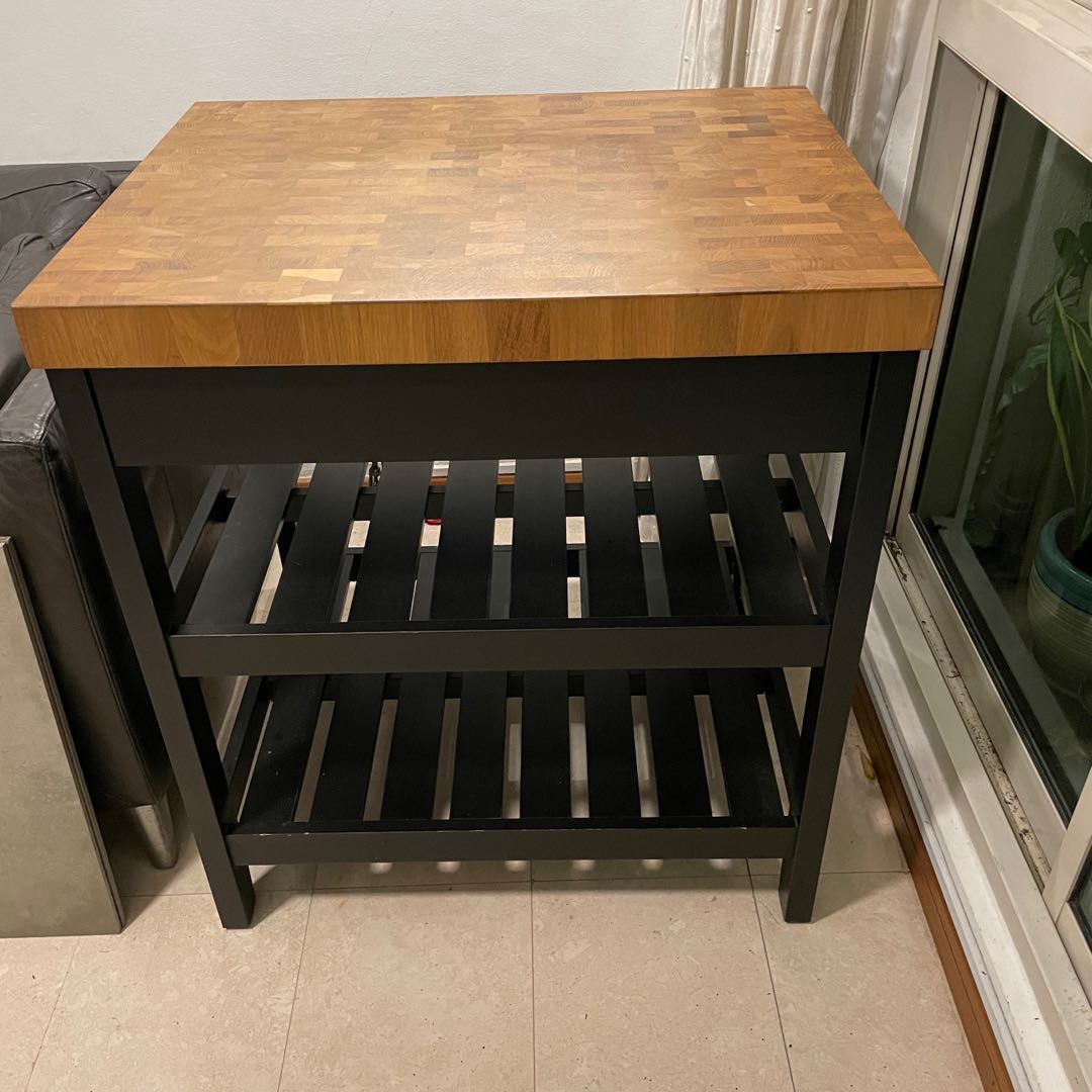 Ikea island table, solid, wood top,, Furniture & Home Living, Furniture