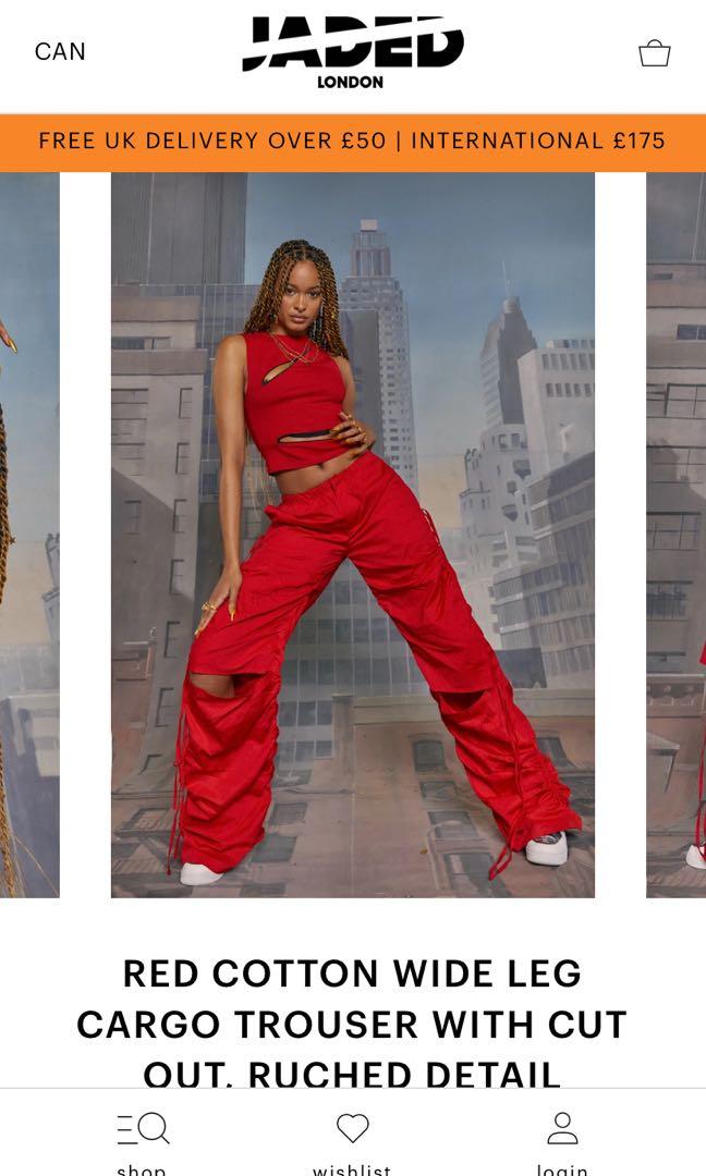Jaded London - red cotton wide leg cargo trouser, Women's Fashion