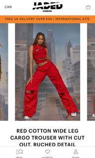 Jaded London - red cotton wide leg cargo trouser