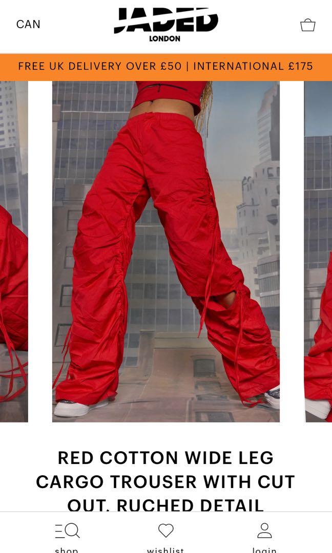 Jaded London - red cotton wide leg cargo trouser, Women's Fashion