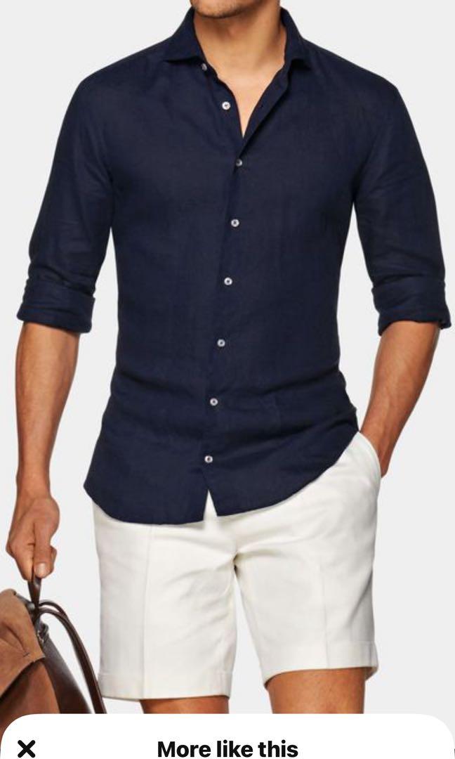 Blue M&S Collection Pure Linen Men's Shirt