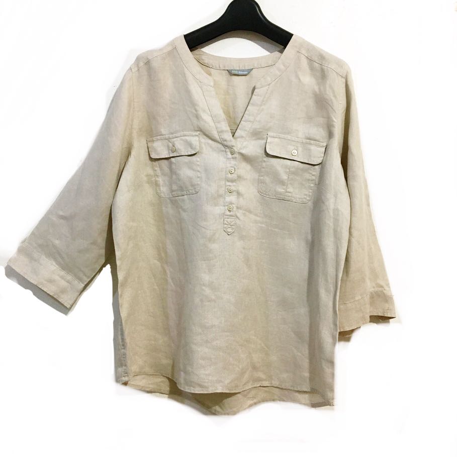 Marks and Spencer 100% Flax Linen Nude Oversized tops, Women's Fashion ...