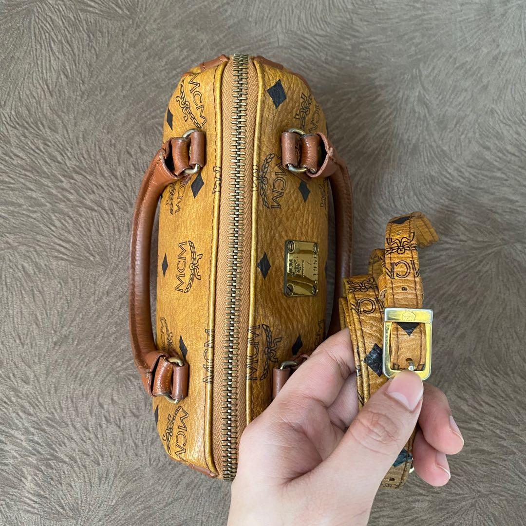 MCM Cognac Boston Nano, Luxury, Bags & Wallets on Carousell