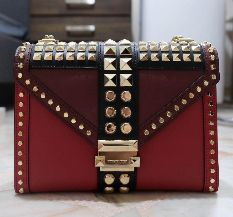 MICHAEL KORS Preloved Whitney Large Studded Saffiano Leather Convertible Shoulder Bag