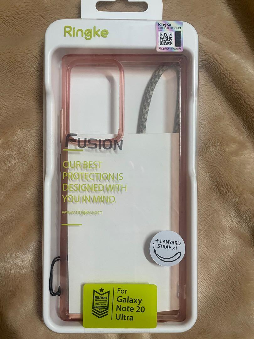 Note 20 ultra case ringke fusion rose pink with strap (Category: Cases & Sleeves) located in Manila. Submitted by aneajmik (Listing ID 1107544832, Image 1). Description: Still in good condition. Slightly yellow due to daily use. With hairline scratches. Free ringke strap...
