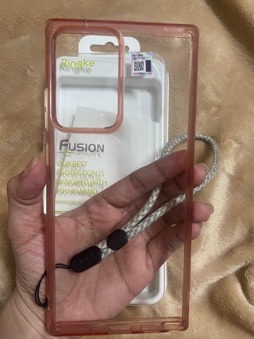 Note 20 ultra case ringke fusion rose pink with strap (Category: Cases & Sleeves) located in Manila. Submitted by aneajmik (Listing ID 1107544832, Image 2). Description: Still in good condition. Slightly yellow due to daily use. With hairline scratches. Free ringke strap...