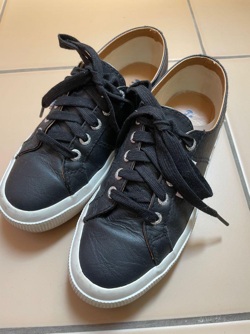 Black leather superga womens online